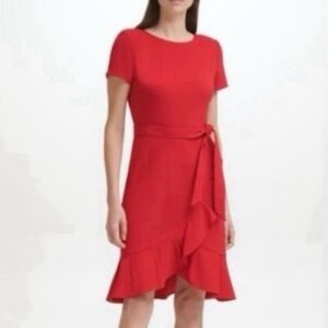 🆕 Calvin Klein Elegant Red Belted Dress